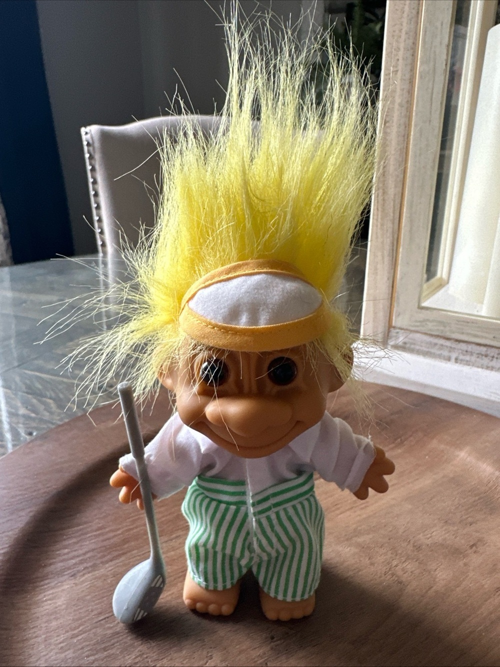 Vtg Russ Yellow Hair Troll Doll Golf Club Brown Eyes 5" Golfer Collectible
